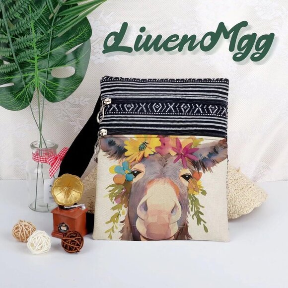 Floral Donkey Crossbody Bag Small Ethnic Pattern Adjustable Strap Purse - Picture 5 of 7